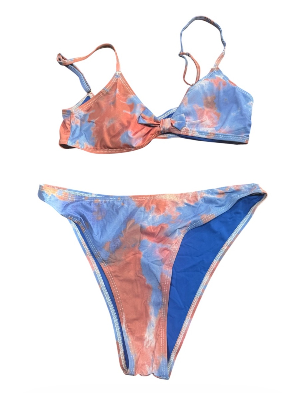 Woman's Tie-Dye Two-Piece Bikini - Blue & Coral size medium